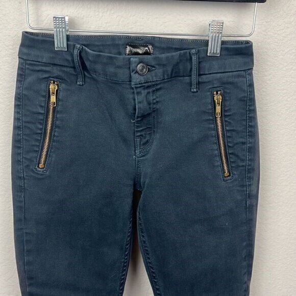 Mother Muse Twill Pants Midnight Blue Zip Pockets Skinny Leg Crop Denim Jeans 24 - Picture 3 of 12